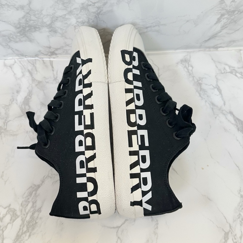 Burberry Black and White Cotton-Gabardine Sneakers - Picture 4 of 14